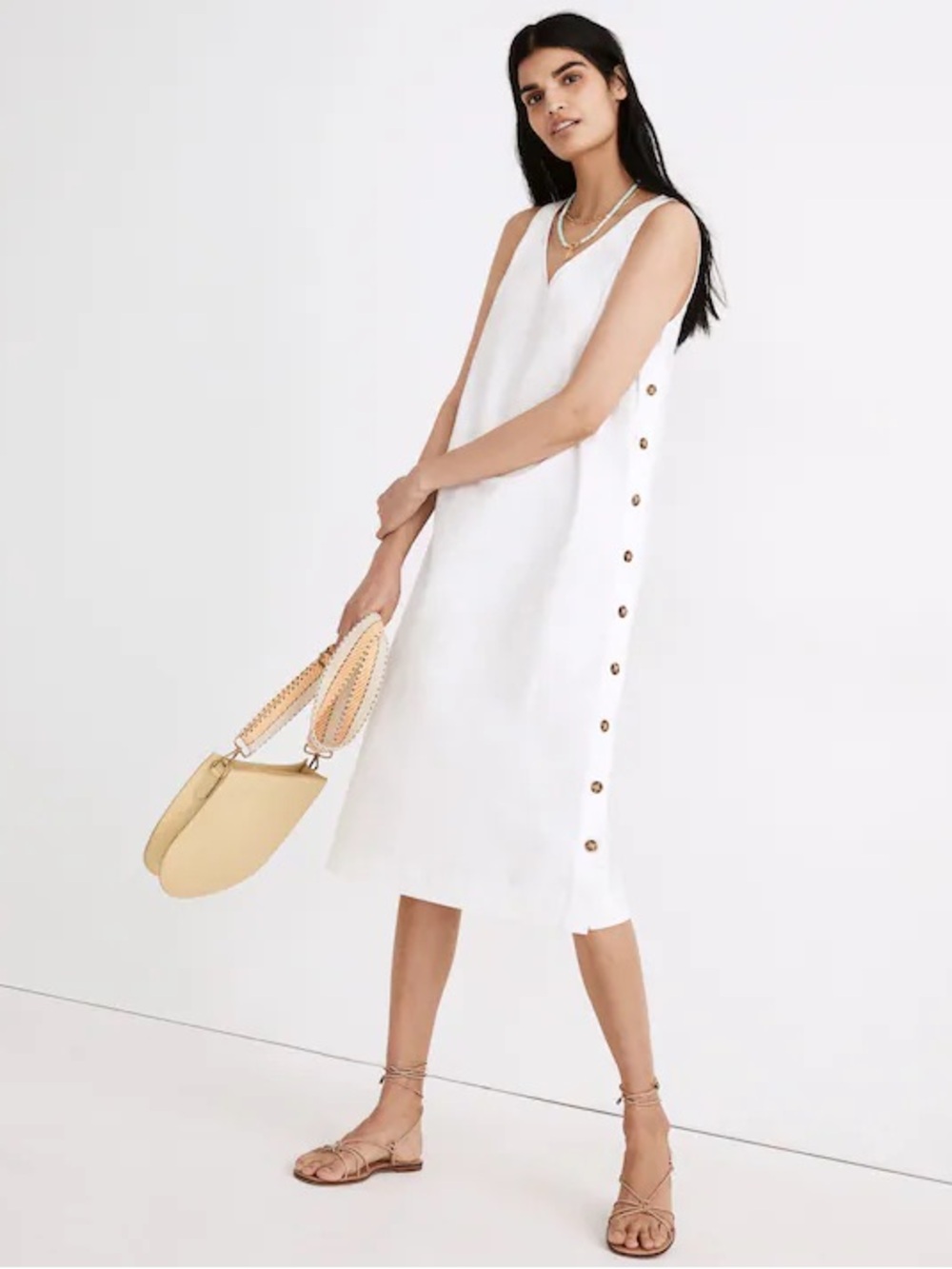 Madewell Linen Cotton Side-Button Midi Dress White M - Picture 1 of 8